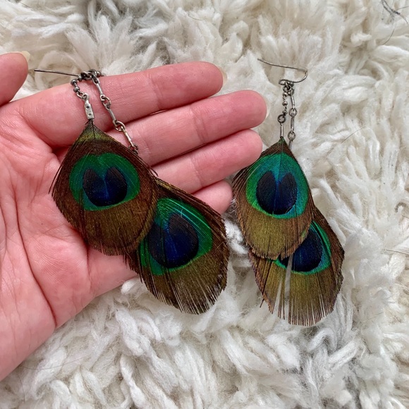 Peacock Feather Earrings - Picture 3 of 5